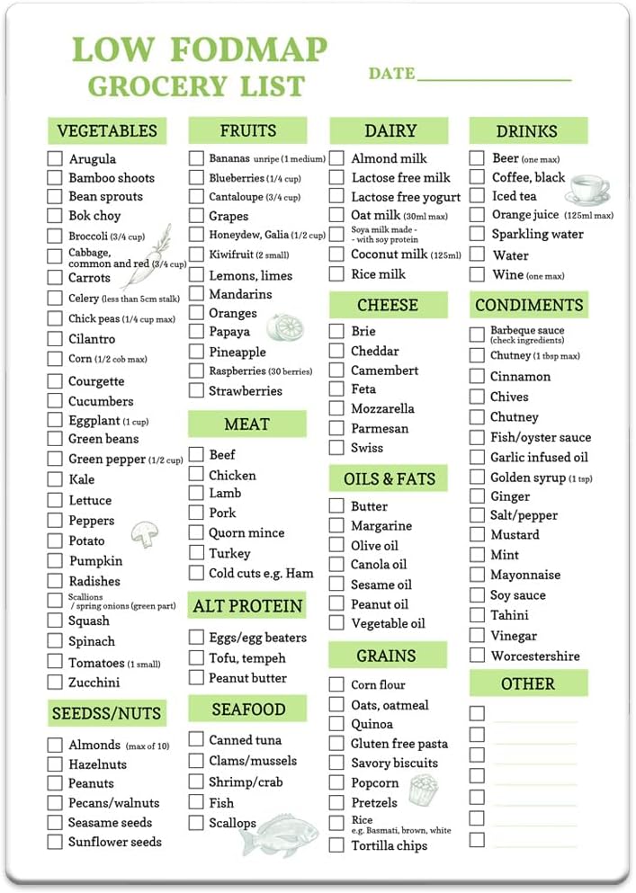 lovielf Reusable Low fodmap Grocery & Shopping List for Nutrition, Gut Health, IBS Relief, and Enhances the Elimination Diet | Double Sided Erasable material - Image 1
